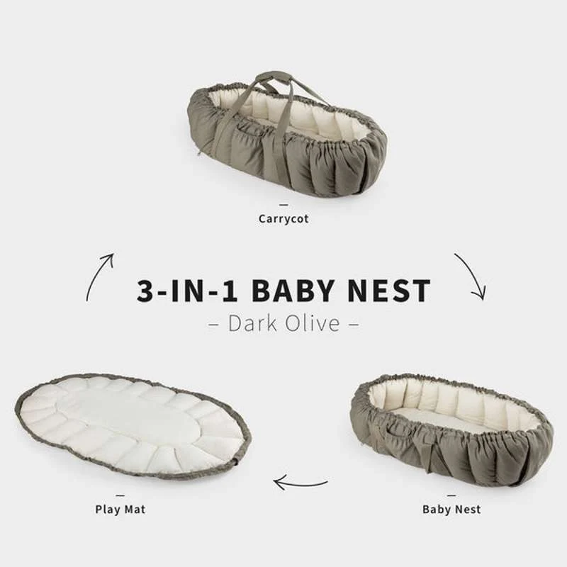 Sebra 3-i-1 Babynest m. Kaleche - Charcoal Olive | LATCH System | Level Indicator