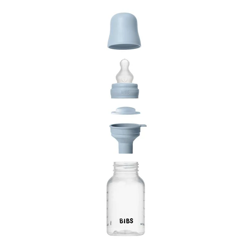 BIBS Bottle - Sutteflaskesæt - Plastik - Silikone/Slow Flow/Rund - 150 ml. - Baby Blue