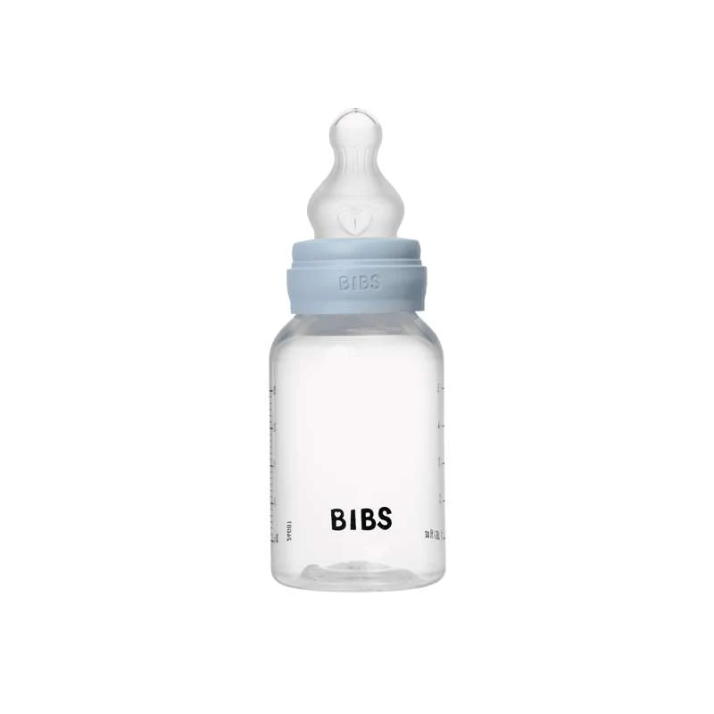 BIBS Bottle - Sutteflaskesæt - Plastik - Silikone/Slow Flow/Rund - 150 ml. - Baby Blue