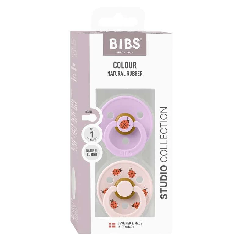 BIBS Rund Colour Sut - 2-Pak - Str. 1 - Naturgummi - Studio - Ladybug - Violet Sky Mix