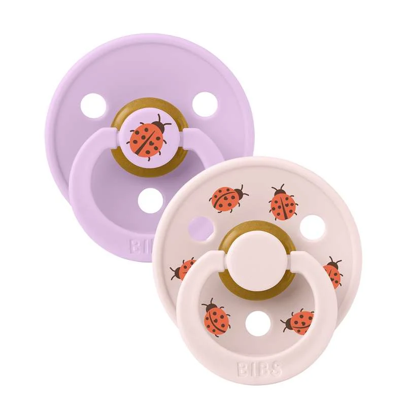 BIBS Rund Colour Sut - 2-Pak - Str. 1 - Naturgummi - Studio - Ladybug - Violet Sky Mix