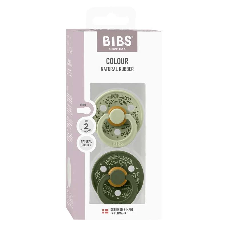 BIBS Rund Colour Sut - 2-Pak - Str. 2 - Naturgummi - Holiday Leaf - Hunter Kadulja
