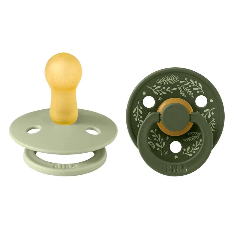BIBS Rund Colour Sut - 2-Pak - Str. 2 - Naturgummi - Holiday Leaf - Hunter Kadulja