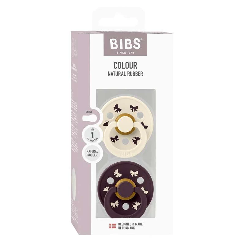 BIBS Rund Colour Sut - 2-Pak - Str. 1 - Naturgummi - Holiday Bow - Ivory/Plum