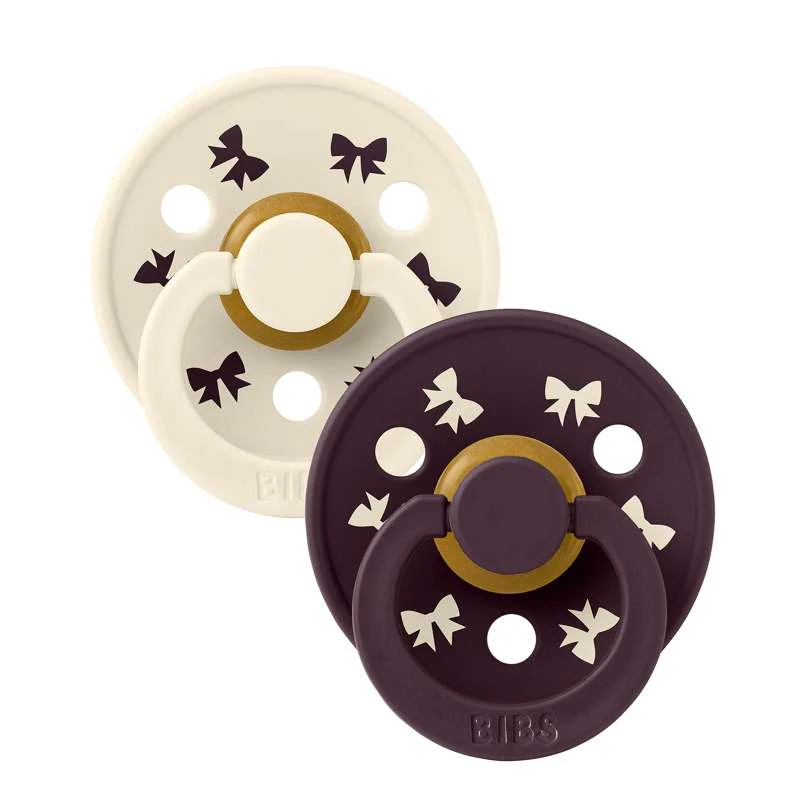 BIBS Rund Colour Sut - 2-Pak - Str. 1 - Naturgummi - Holiday Bow - Ivory/Plum