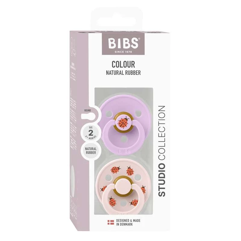 BIBS Rund Colour Sut - 2-Pak - Str. 2 - Naturgummi - Studio - Ladybug - Violet Sky Mix