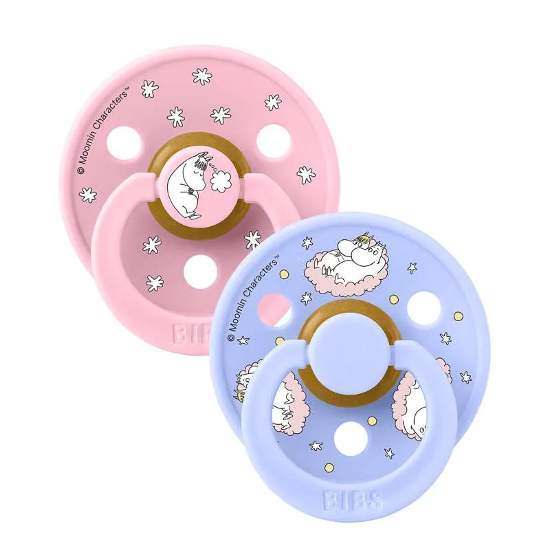BIBS Rund Colour Sut - 2-Pak - Str. 1 - Naturgummi - Moomin - Dreaming - Baby Pink Mix