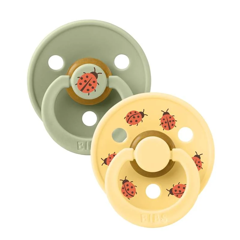 BIBS Rund Colour Sut - 2-Pak - Str. 1 - Naturgummi - Studio - Ladybug - Sage Mix