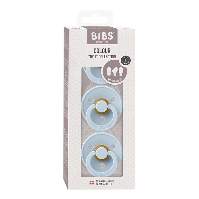 Organski pamuk BIBS Try-It Collection - 3 Forskellige Sutter - Colour - Str. 1 - Baby Blue