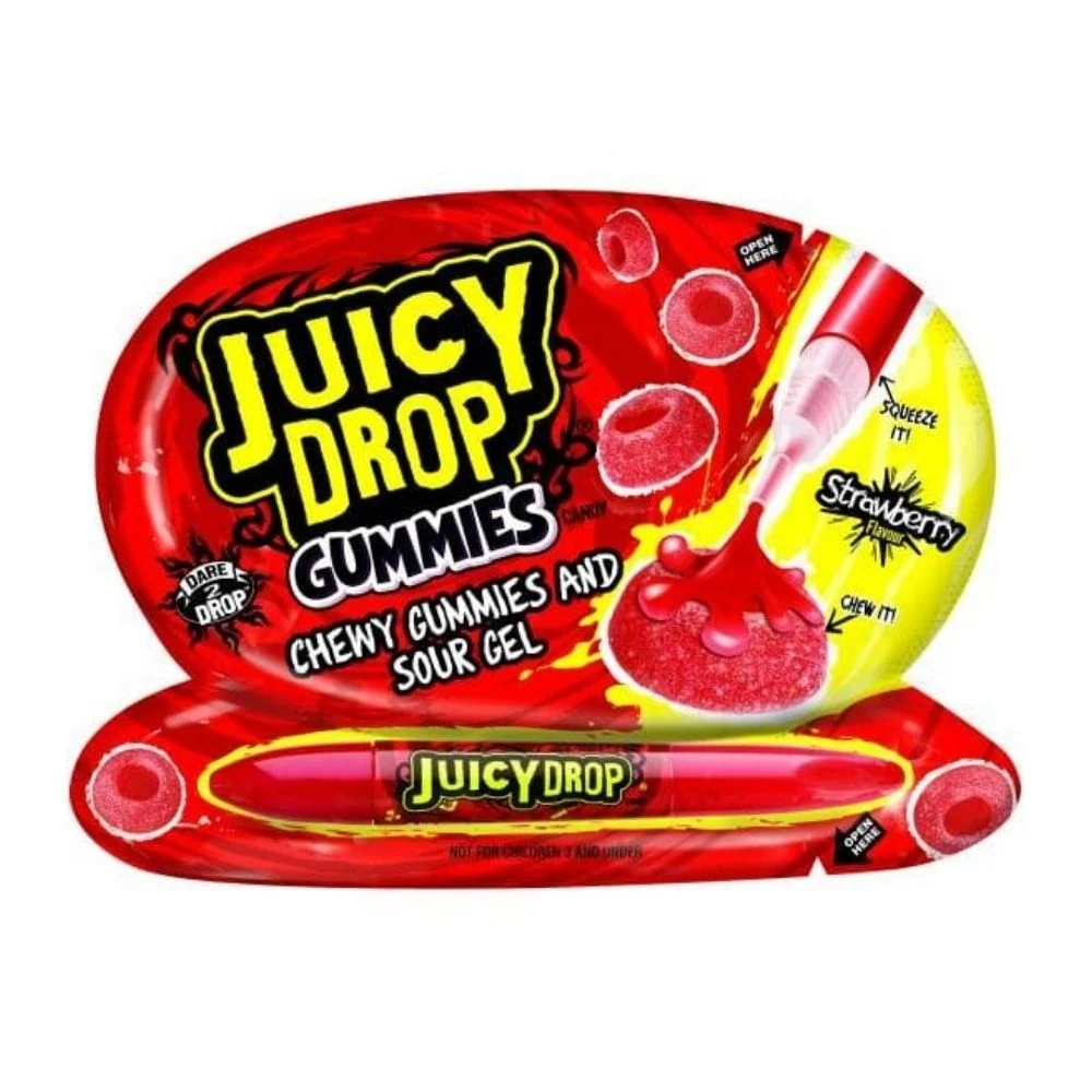 Juicy Drop Gummies and Sour Gel Strawberry, gumeni bomboni i gel od jagode od 57g