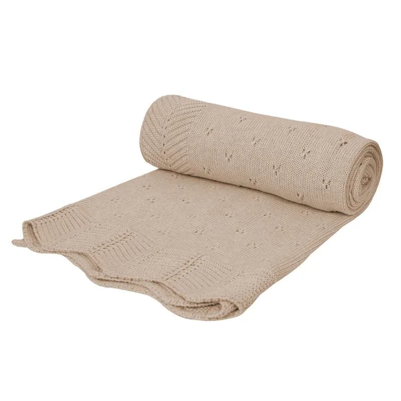 Oh'Naturel Strikket Babytæppe - Økologisk Bomuld - 80x100 cm. - Sand