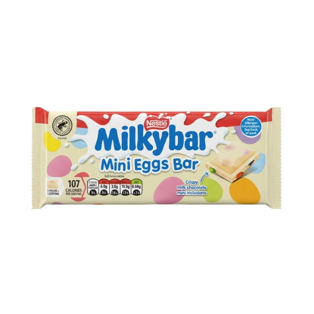 Nestlé Milkybar Mini Eggs Bar, bijela čokolada sa šarenim bombonima, 100g