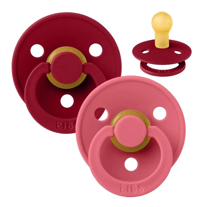 Bibs Okrugla Colour Duda - 2-Pak - vel. 1 - prirodni kaučuk - Koral/Rubin