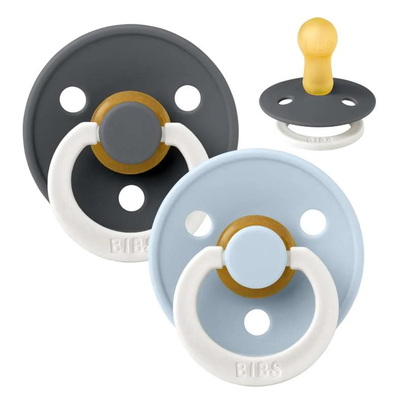 Bibs Okrugla Colour Duda - 2-Pak - vel. 2 - prirodni kaučuk - GLOW - Željezo/Beba Plava