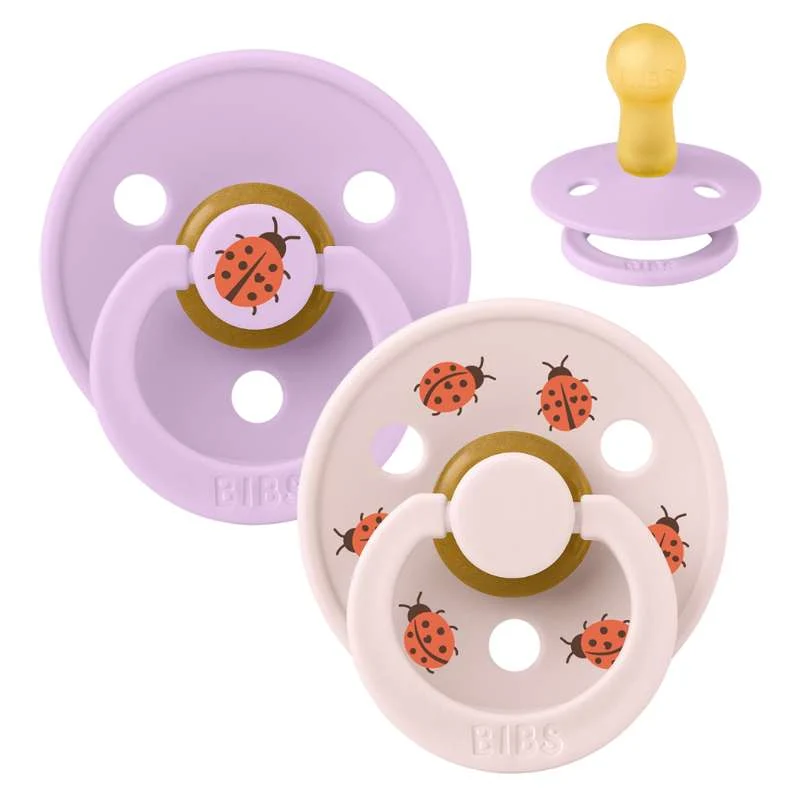 Bibs Okrugla Colour Duda - 2-Pak - vel. 2 - prirodni kaučuk - Studio - Ladybug - Ljubičasto nebo Mix