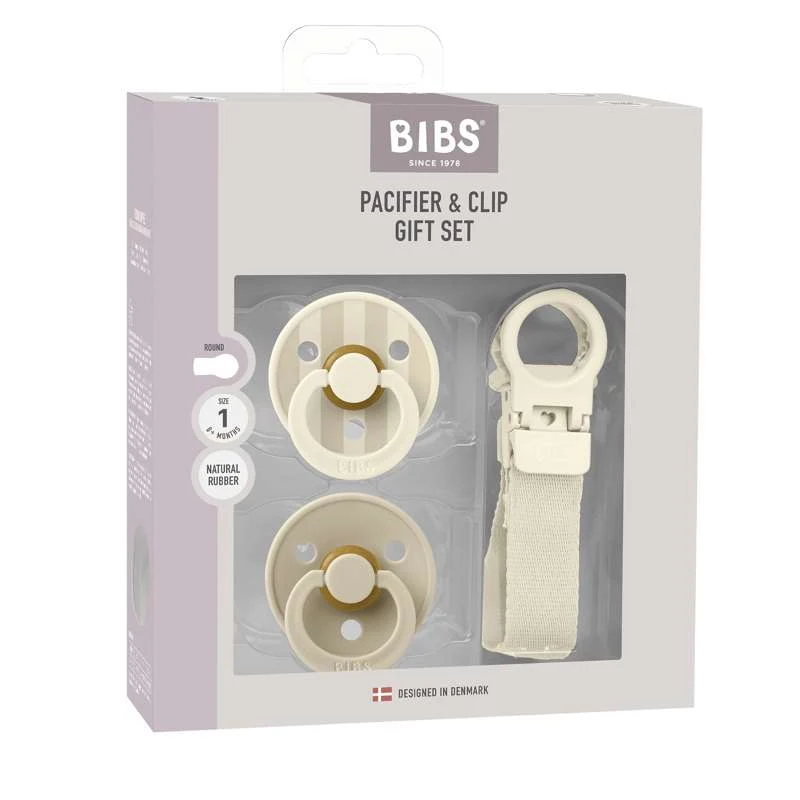 BIBS Rund Colour dudica - 2-Pak - vel. 1 - prirodni kaučuk - s povodom za dude - Ivory