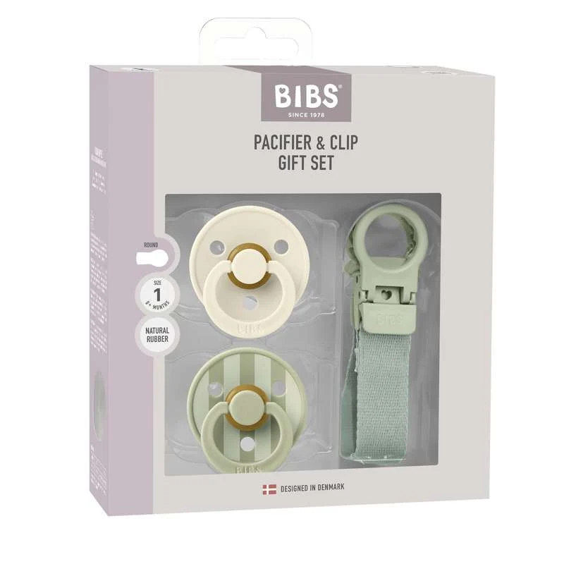 BIBS Rund Colour dudica - 2-Pak - vel. 1 - prirodni kaučuk - s vezicom za dude - Salvia