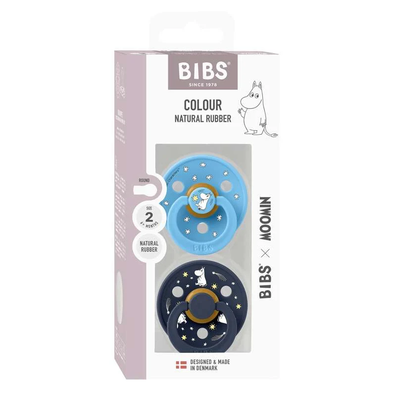 BIBS Rund Colour dudica - 2-Pak - vel. 2 - prirodni kaučuk - Moomin - Laku noć - Breeze Mix