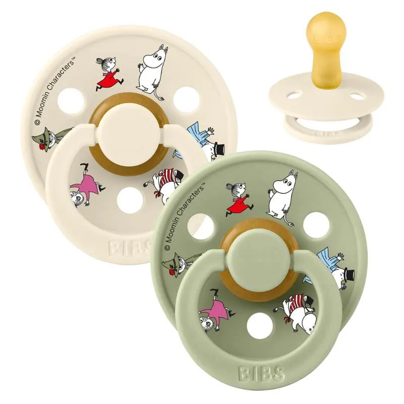 BIBS Rundna boja dudica - 2-pak - vel. 2 - prirodni kaučuk - Moomin - Prijatelji - Ivory Mix