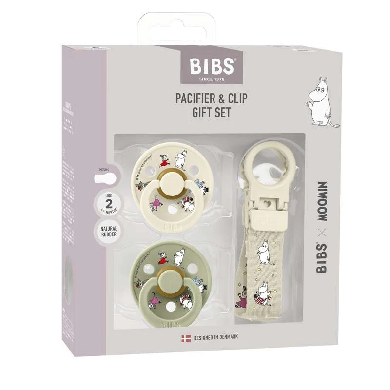 BIBS Rund Colour dudica - 2-Pak - vel. 2 - prirodni kaučuk - s cuclom - Moomins - Ivory/Sage