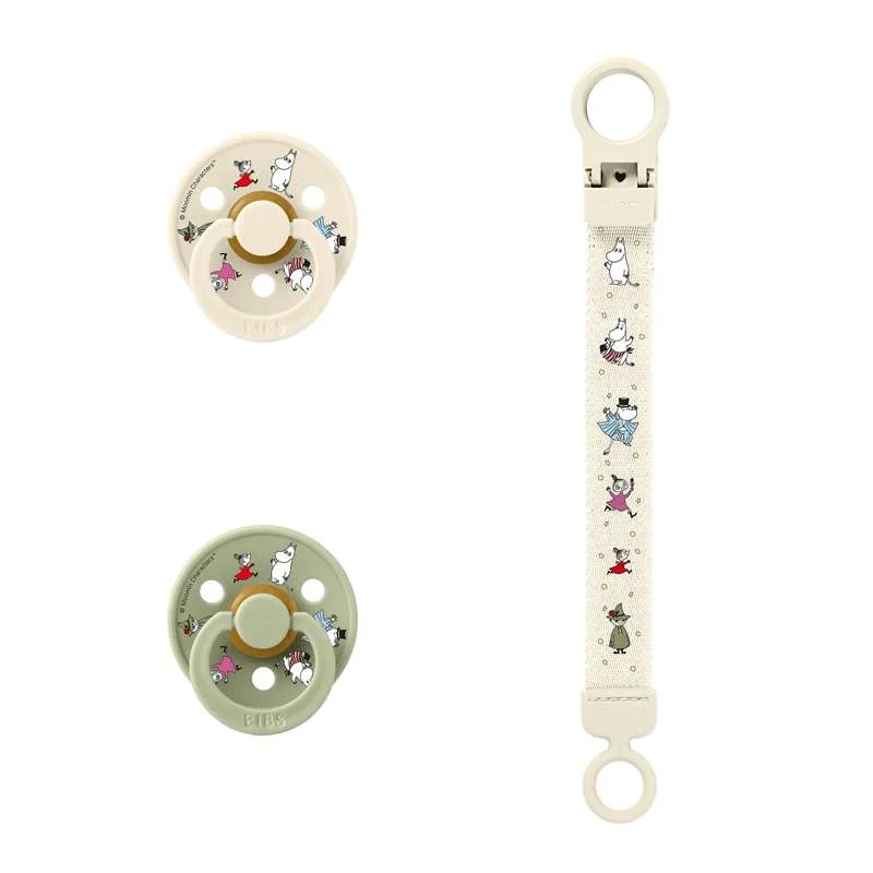 BIBS Rund Colour dudica - 2-Pak - vel. 2 - prirodni kaučuk - s cuclom - Moomins - Ivory/Sage