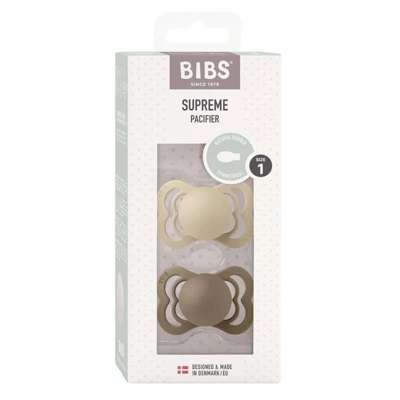 Bibs Supreme Duda - 2-Pak - vel. 1 - prirodni kaučuk - Vanilija/Tamni hrast