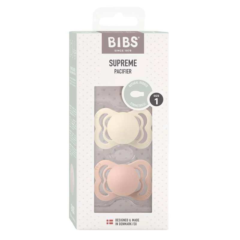 Bibs Supreme Duda - 2-Pak - vel. 1 - prirodni kaučuk - Slonovač/Ružičasta