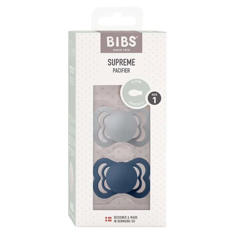 Bibs Supreme Duda - 2-Pak - vel. 1 - Silikon - Oblak/Čelično Plava