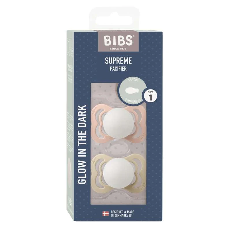 Bibs Supreme Duda - 2-Pak - vel. 1 - Silikon - GLOW - Ruž/Vanilija