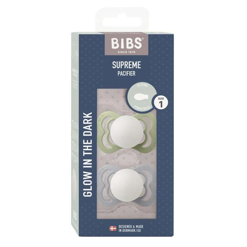 Bibs Supreme Duda - 2-Pak - vel. 1 - Silikon - GLOW - Siva/Oblak