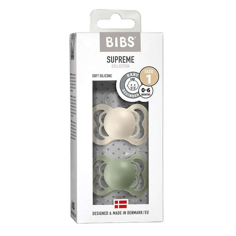 Bibs Supreme Duda - 2-Pak - vel. 1 - Silikon - Ivory/Sage