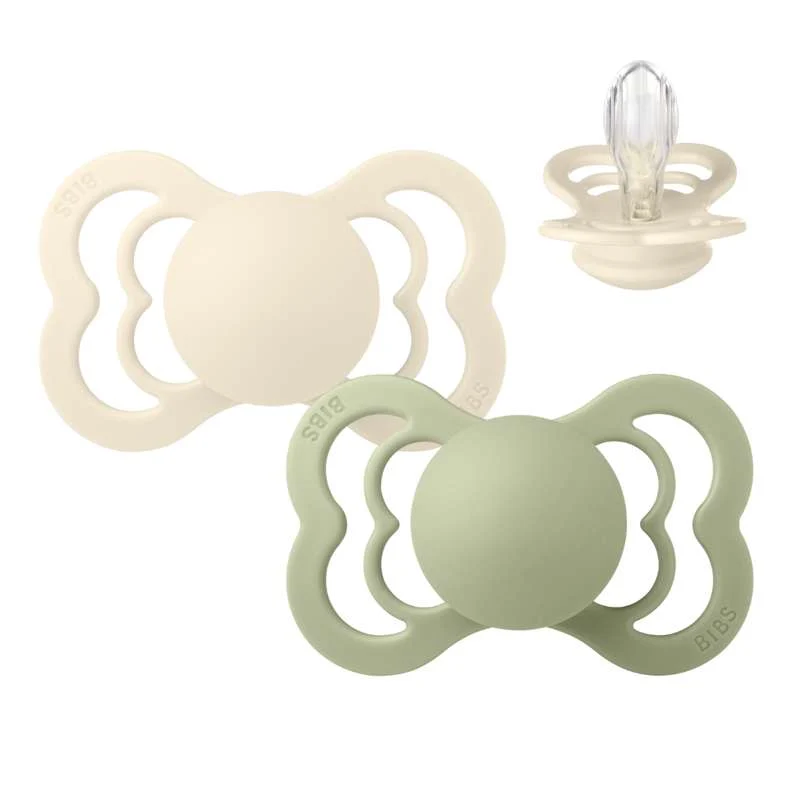 Bibs Supreme Duda - 2-Pak - vel. 2 - Silikon - Slonovač/Sage