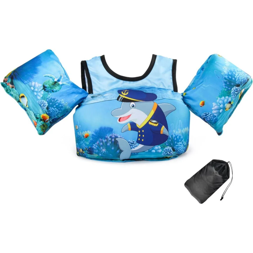 JEVDES Dječji Prsluk za Plivanje + Rukavci - Uzorak Delfina (9-30 kg)
