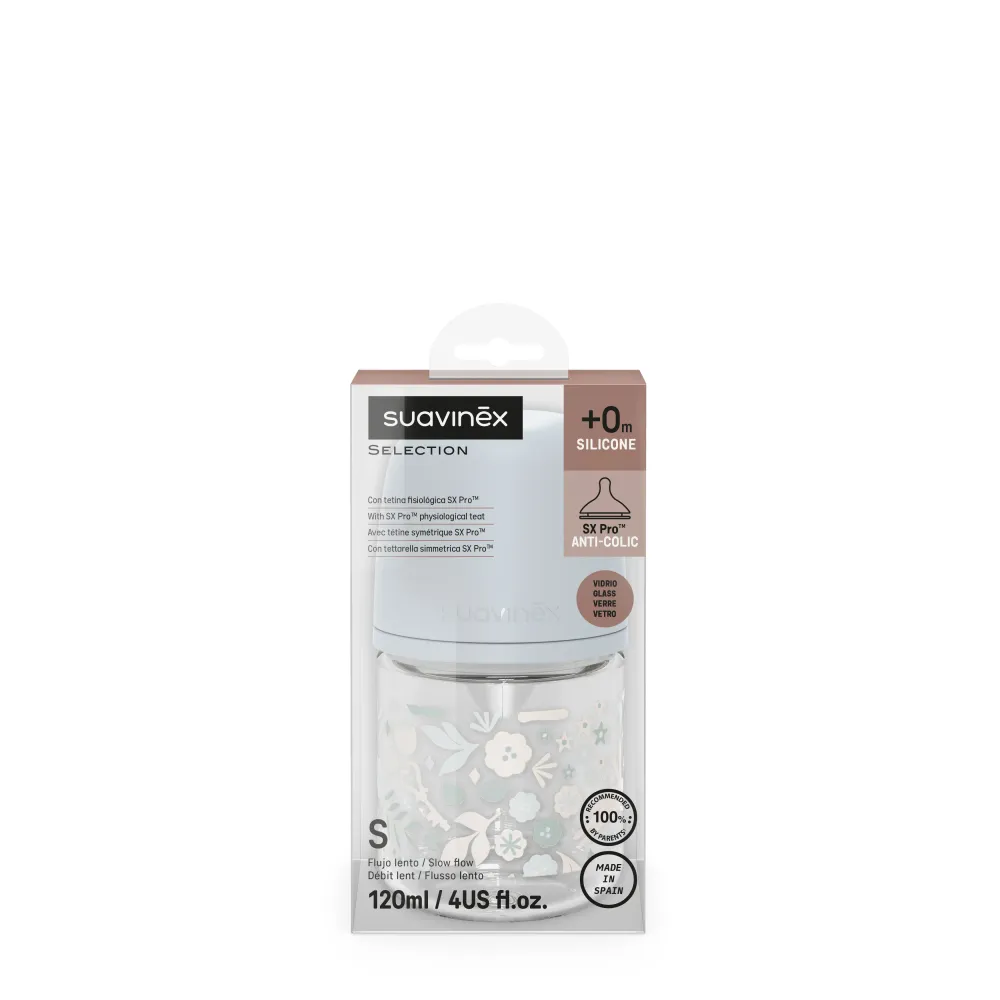 Suavinex Premium SX Pro staklena bočica 120 ml 0+ protiv kolika – plava