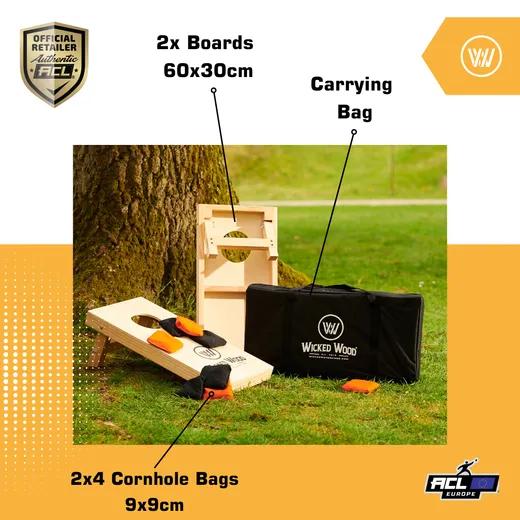 Cornhole Mini set - Wicked Wood - 60x30cm - Uključujući vreće i torbu za nošenje