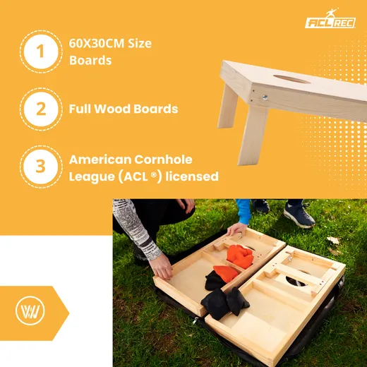 Cornhole Mini set - Wicked Wood - 60x30cm - Uključujući vreće i torbu za nošenje
