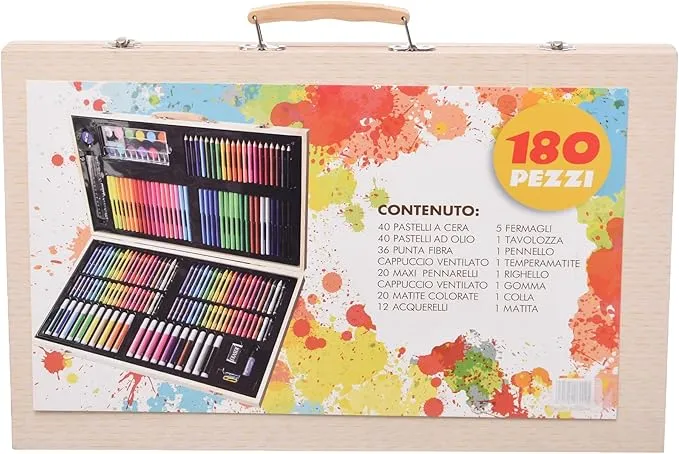 Likovni set za crtanje 180 delova u drvenom koferu