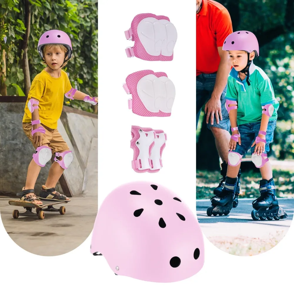 Dječji set biciklističkih kaciga za skateboard, štitnici za koljena i zapešć, ružičasti
