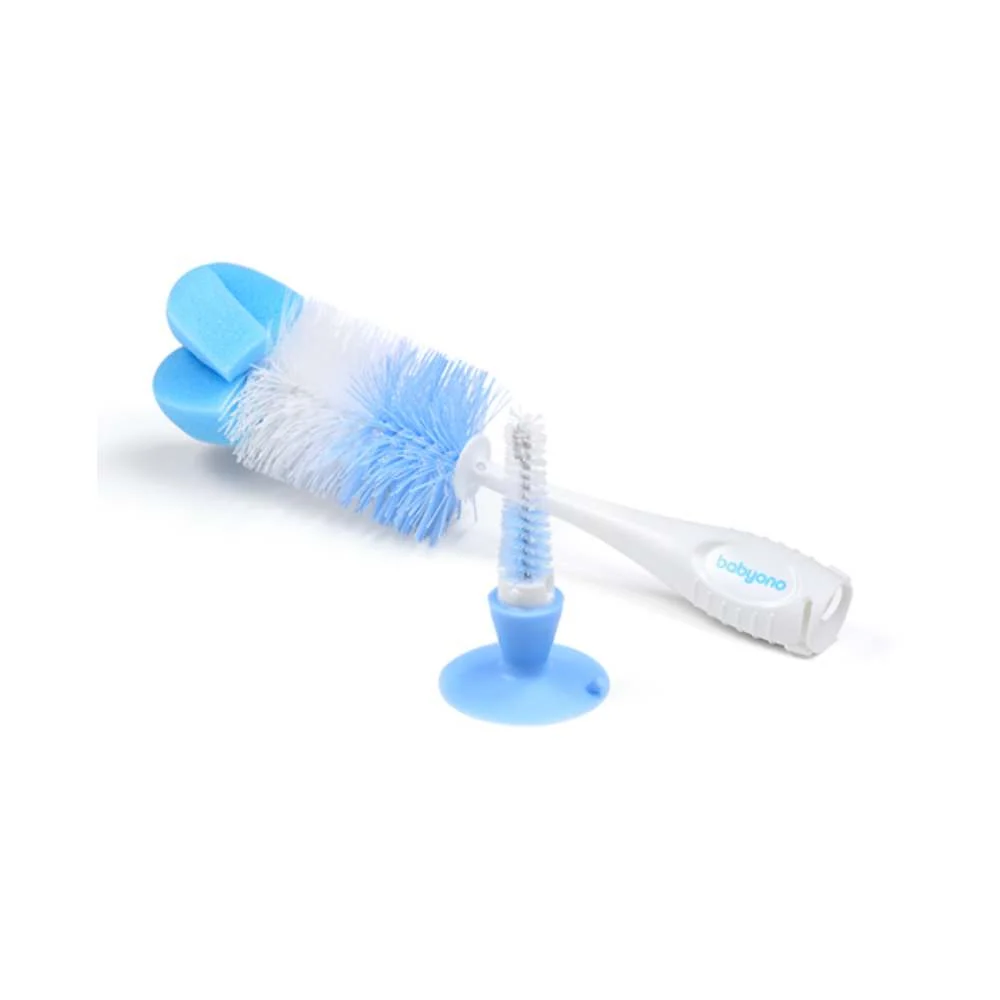 BabyOno Silikonska četka za bočicu i sisač, plava