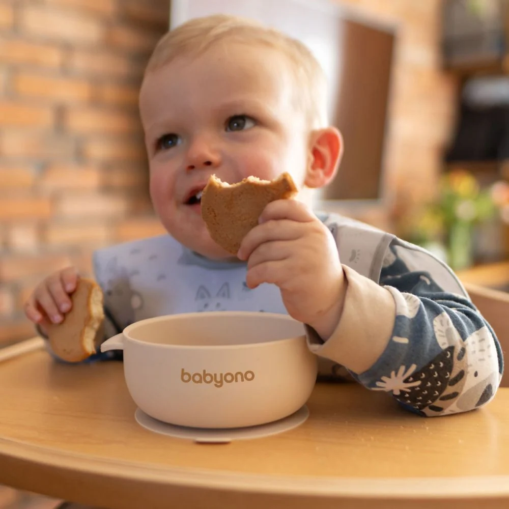BabyOno Silikonska posuda s poklopcem, bež