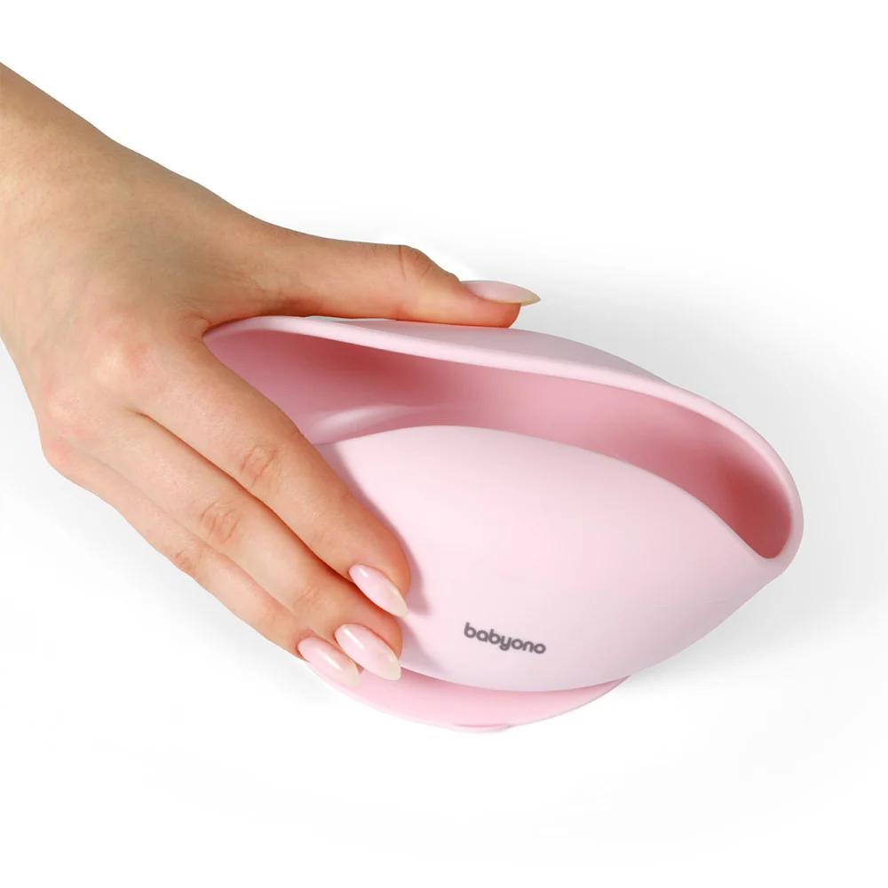 BabyOno Silikonska zdjelica s vakuumom 350 ml 6 m+, roza