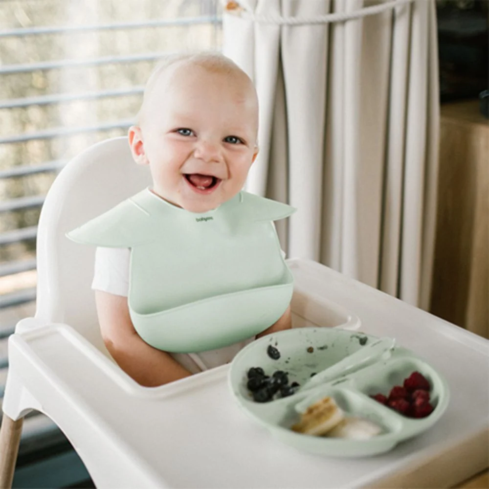 BabyOno Silikonski okrugli tanjur s odjeljcima i vakuumom 6 m+, mint