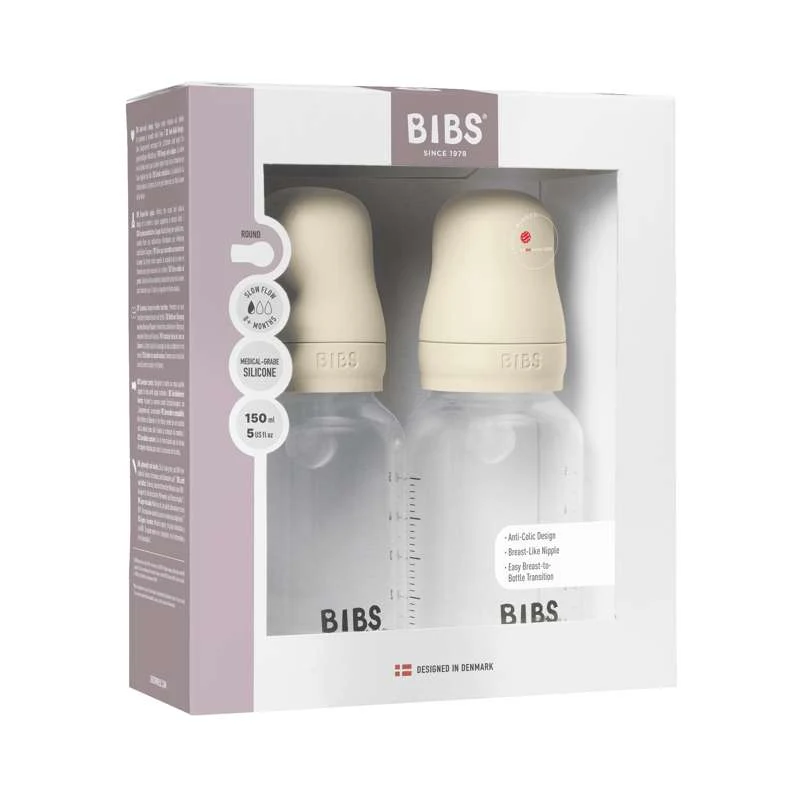 BIBS Boca - Set za boce - Plastika - Silikon/Spori protok/Okrogla - 150 ml. - 2-Pak - Slonovač