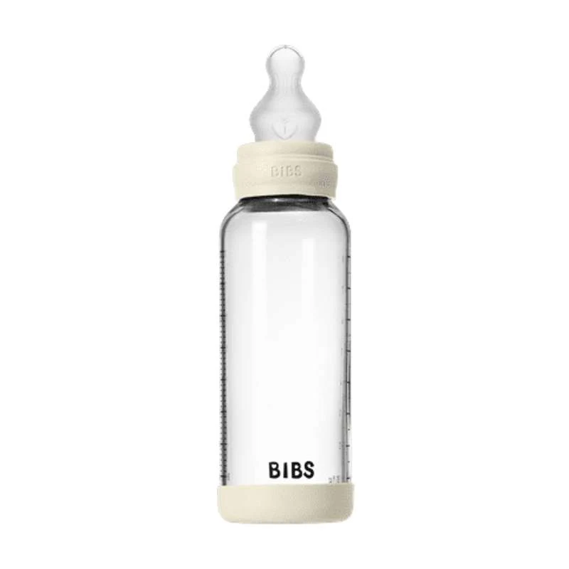 BIBS Boca - Set za cuclanje - Staklo - Silikon / Srednji protok / Okrugla - 240 ml. - Slonovač