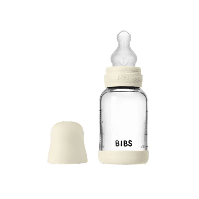 BIBS Boca - Set za cuclanje - Staklo - Silikon/Sporo protjecanje/Okroglo - 120 ml. - Slonovač