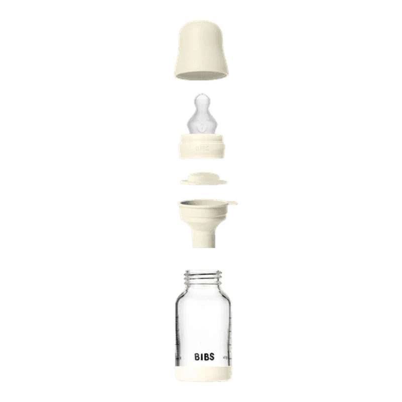 BIBS Boca - Set za cuclanje - Staklo - Silikon/Sporo protjecanje/Okroglo - 120 ml. - Slonovač
