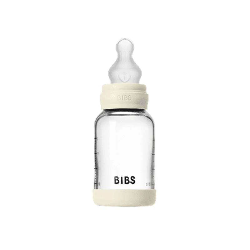 BIBS Boca - Set za cuclanje - Staklo - Silikon/Sporo protjecanje/Okroglo - 120 ml. - Slonovač