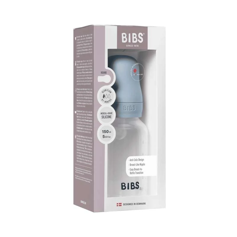 BIBS Boca - Set za dojenje - Plastika - Silikon/Spori protok/Okrogla - 150 ml. - Baby Blue