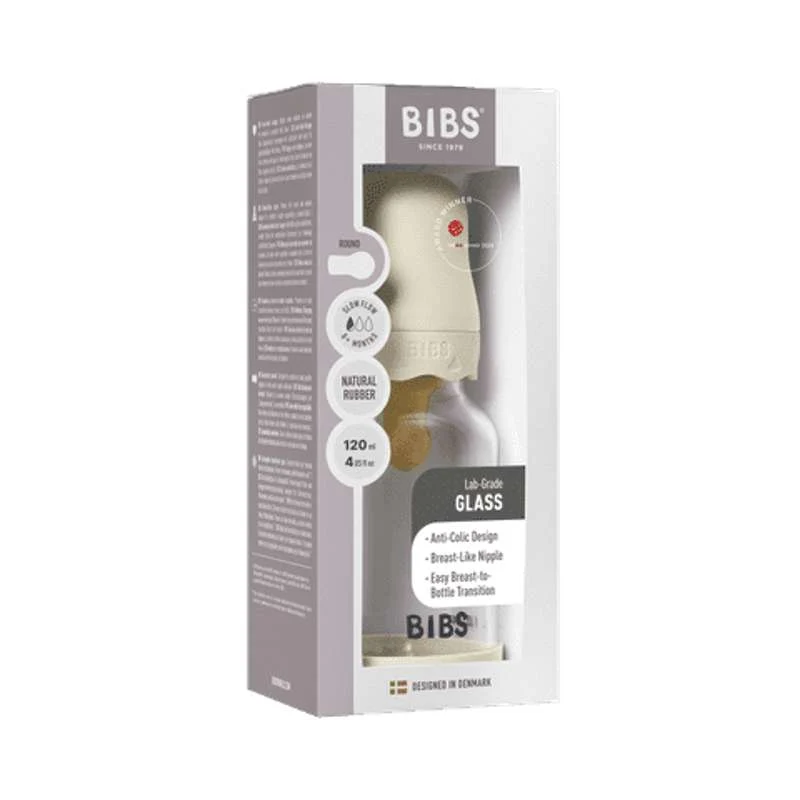 BIBS Boca - Set za dojenje - Staklo - Boheme - Lateks/Sporo protjecanje/Okroglo - 120 ml. - Slonovač