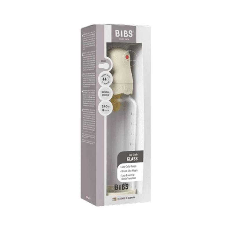 BIBS Boca - Set za dojenje - Staklo - Boheme - Lateks/Srednji protok/Okrugla - 240 ml. - Slonovač